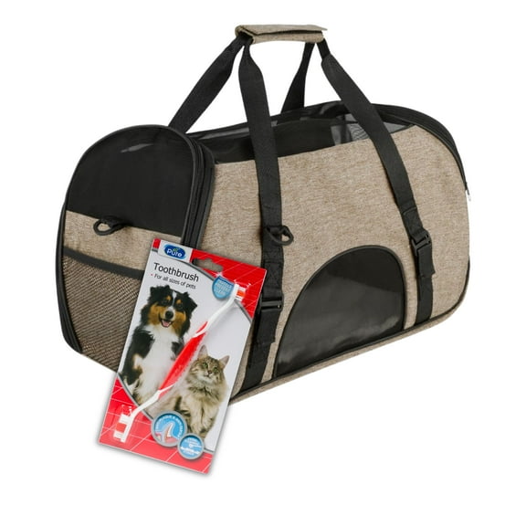 Mochila Transportadora Perro Gato Duke's Bolsa Beige Mascota + Cepillo de dientes