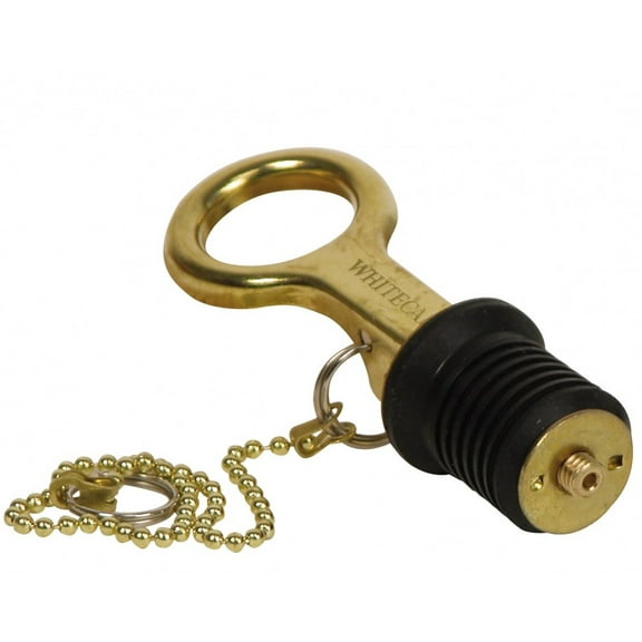 WhiteCap S-0209C Boat Drain Plug Bailer 1 Inch Diameter Brass With 8 Inch Chain