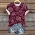 thumbnail image 3 of Tops de Ajuste Suelto para las Mujeres Retro Impreso Cuello Redondo Manga Corta, Camiseta de Poliéster Casual, 3 of 5