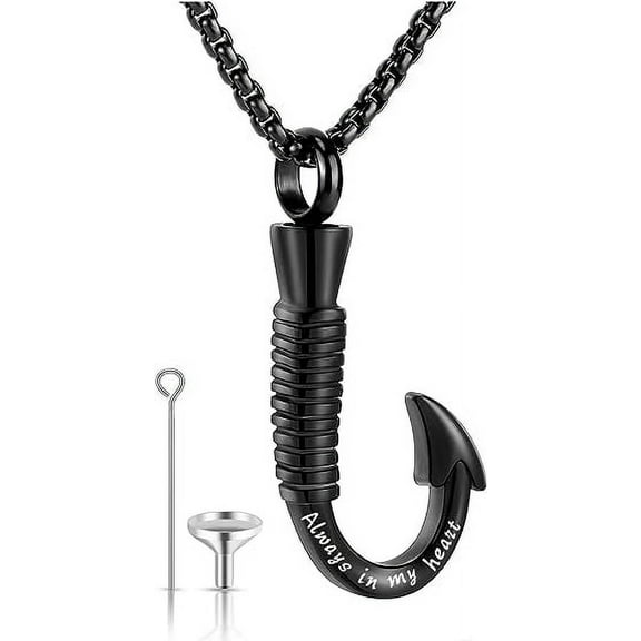 Fishing Hook Urn Necklace for Ashes Stainless Steel Cremation Jewelry Always in My Heart Ashes Necklaces Memorial Keepsake for Men