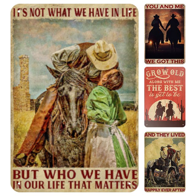 Kit Pintura Hierro Rectangular Con Placa Metal Vintage Westside Cowboy 4 Uds. 20x30cm