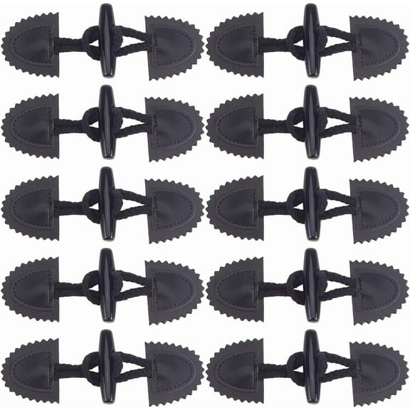 10 Sets Black Pu Leather Toggle Closure with Wood Horn Buttons Vintage Sew on Toggles Closures Button Bulk Sewing Accessories for Sewing Making Coat Cloth Jacket Windbreaker Sweater Supply