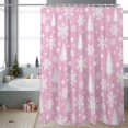 thumbnail image 2 of Christmas Tree Bathroom Shower Curtain Winter Snowflakes Stars White Pink Waterproof Washable Shower Curtains for Bathtub Bath Decor with Grommets and Hook 72 X 84 Inch, 2 of 8