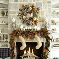 thumbnail image 6 of Pink Season Fall Front Door Decoration Fall Pumpkin Wreath Front Door Rustic Autumn Harvest Garland with Maple Leaves Berries Halloween Thanksgiving for Farmhouse, 6 of 8