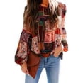 thumbnail image 2 of Camisa de manga larga Mujer Blusa de manga abullonada con estampado bohemio Top, XL, Rojo vino Eigraketly AP000088-19B, 2 of 3