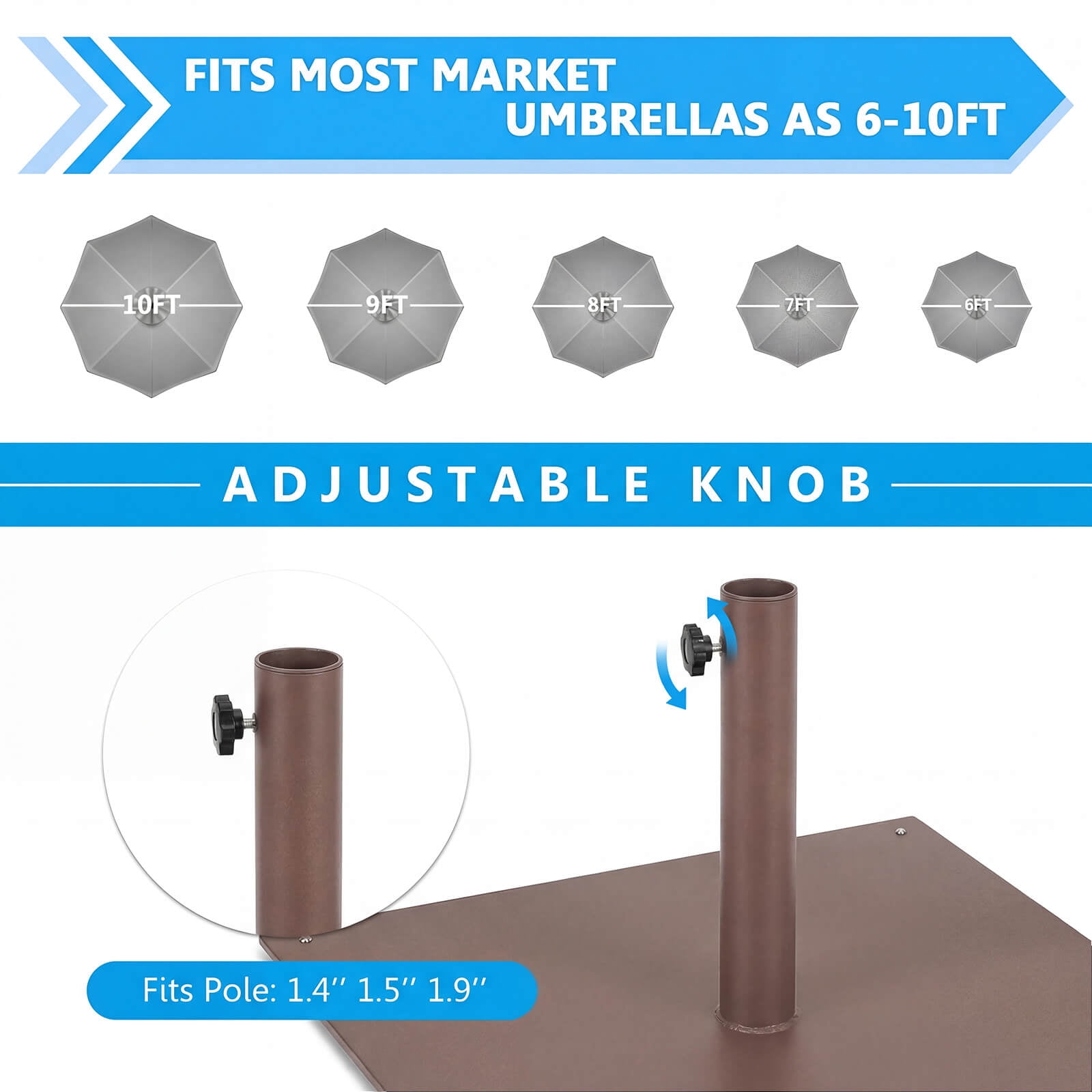 Costway 25" Square Patio Umbrella Base Weighted 42 LBS Outdoor Market Stand Footpads Brown