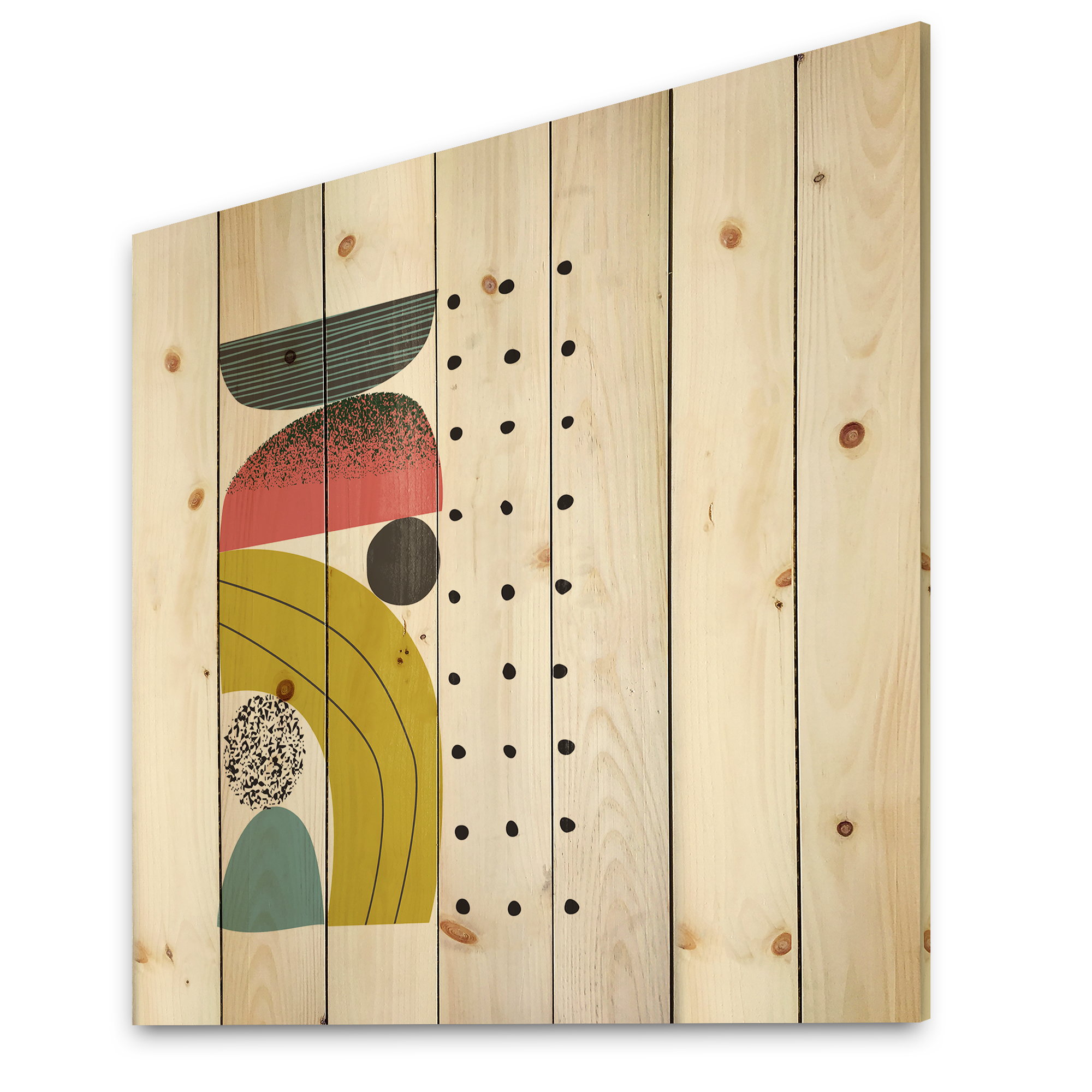 Designart 'Abstract Colorful Geometric Art Collage I' Modern Print on Natural Pine Wood