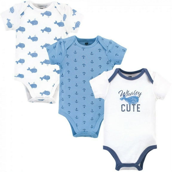Hudson Baby Infant Boy Cotton Bodysuits 3pk, Blue Whale, 0-3 Months