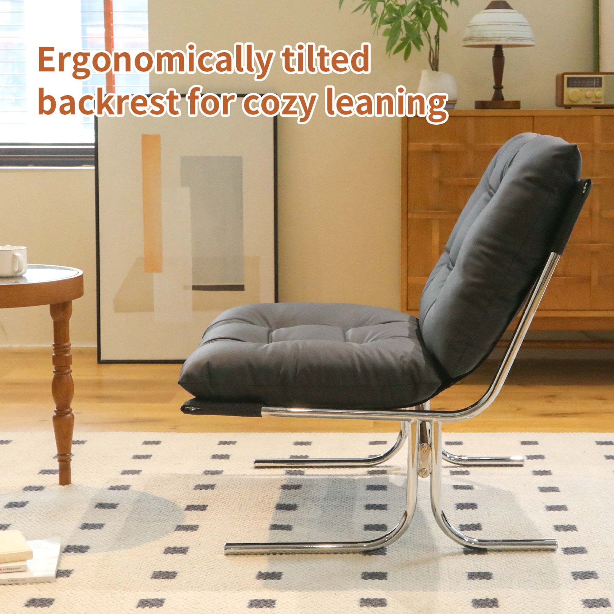 Leumius Modern Accent Chair Leather Armchair with High Back,Metal Legs,Soft Padded for Living Room/Office,Black