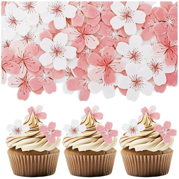 Hzzsbu Flowers Cupcake Toppers 60Pcs Wafer Paper Cake Toppers Cherry Birthday Cake Decorations For Birthday Wedding Baby Shower Decor