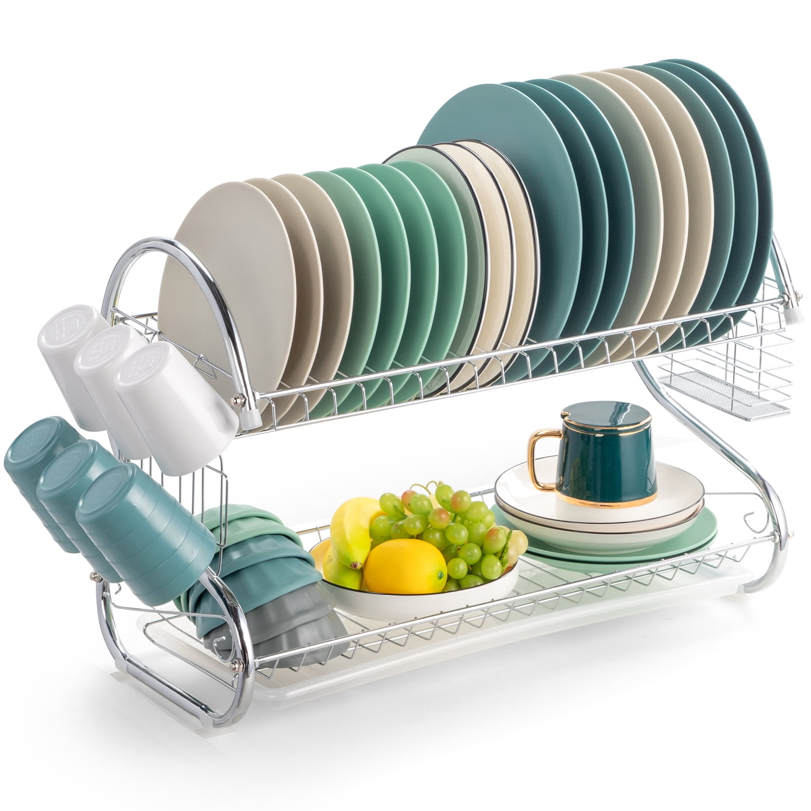 Lonian 2-Tier Drain Tray, Dish Drainer Drying Rack, Tea Tray for Cup Bowl  Fruit