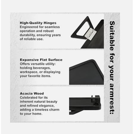 Smart Design Acacia Armrest Tray, Black, Non-Slip Sofa Arm Clip Table for Drinks, Snacks & Devices