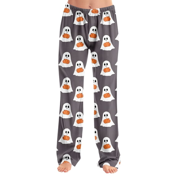 Comfortable Adult Halloween Pajama Pants, Fun Spooky Print Casual Lounge, Bottoms Elastic Waistband Without Drawstring for Autumn Sleepwear