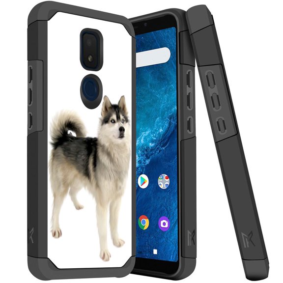 ANJ  Slim Dual Layer Hybrid Shockproof Case   Tempered Glass Cover for Cricket Icon 3, Splendor, AT&T Motivate 2 - Husky