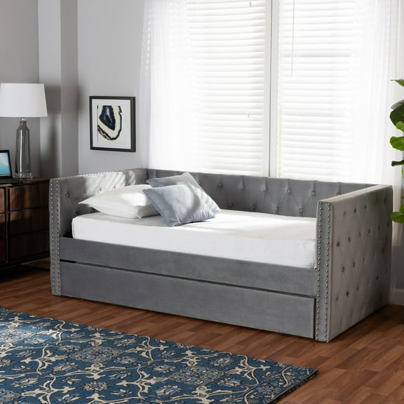 Baxton Studio Larkin Contemporary Upholstered with Trundle Daybed, Twin, Grey