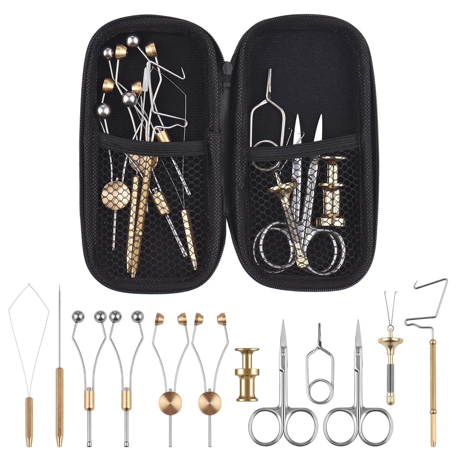 YAHHU 12pcs Premium Fishing Fly Tying Tool Kit Complete Assortment for Freshwater Saltwater Lure Making (6.69 inches / 17 cm)