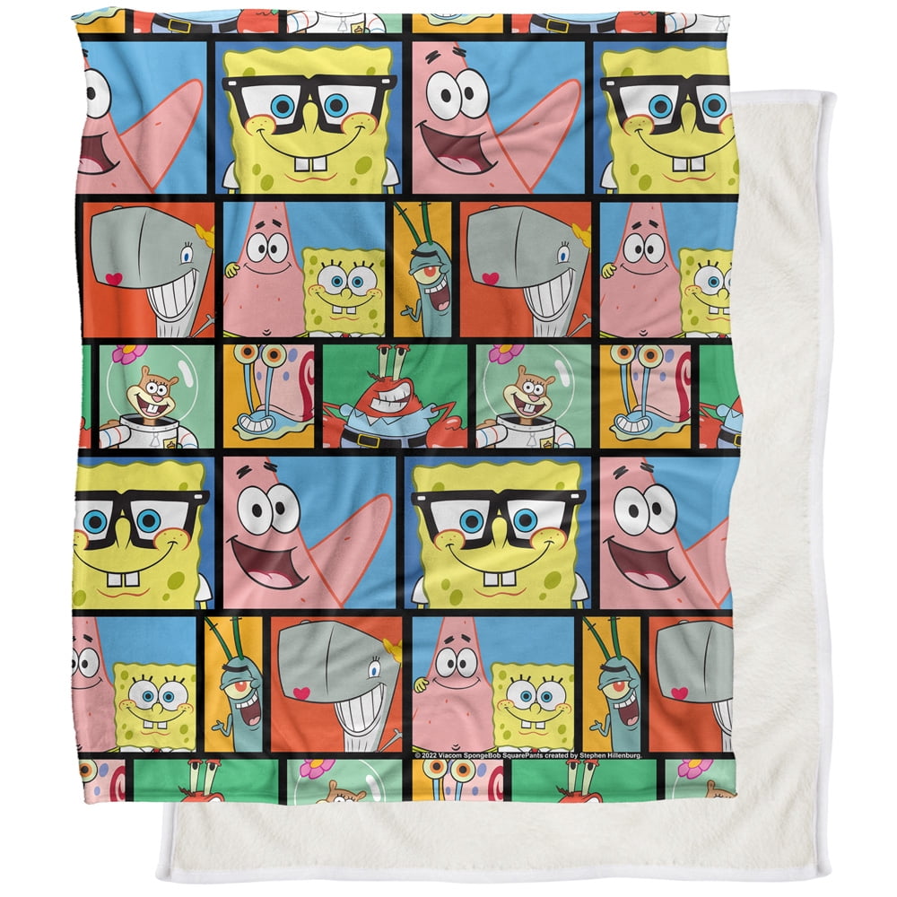 Spongebob Blanket, 50"x60" Spongebob Tile Pattern Silky Touch Sherpa