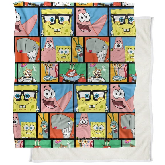 Spongebob Blanket, 50"x60" Spongebob Tile Pattern Silky Touch Sherpa Back Super Soft Throw Blanket