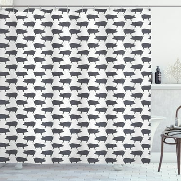 Ambesonne Pig Shower Curtain, Domestic Pig Silhouettes, 69"Wx70"L, Charcoal Grey and White