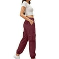 thumbnail image 5 of Lenpel Women's Plus Size Cargo Joggers Baggy High Waisted Tapered Leg Hiking Travel Pants Dressy Casual Work Pants(Wine,X-Large), 5 of 5