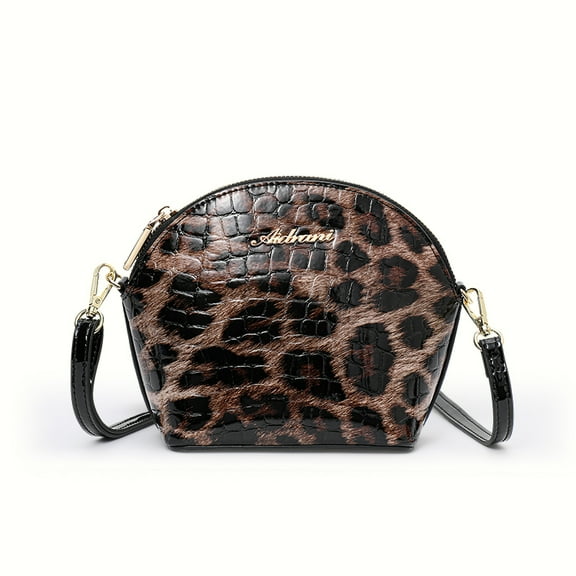 Genuine leather, crocodile print, leopard print, cross-body, shoulder bag, wallet, for women, detachable shoulder strap, mini bag，purse