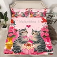 thumbnail image 2 of Feelyou Couple Cartoon Cat Twin Sheet Sets, Romantic Pink Rose Twin Fitted Sheet, Happy Valentine's Day Flat Sheet, Lightweight Room Decor, 3pcs, 2 of 7