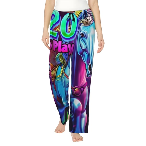 Fotbe Neon Free Play Pantalones de Pijama para Mujer, Pantalones de Dormir, Pantalones Pj con Cordón y Bolsillos-Large