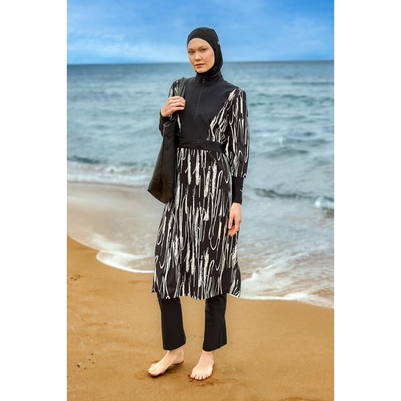 Black Full Coverage Swimwear Burkini Set M2504