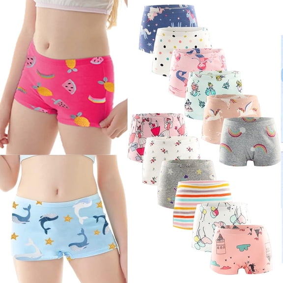 WIBACKER 3 Pack Girls 100% Cotton Boyshorts Panties 2-12T Kids Cartoon Boxer Shorts Underwear, Random Color