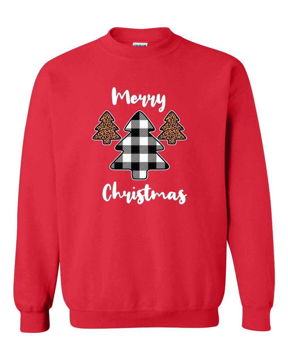 Christmas holiday comfy clothes leopard print Most wonderful time of year uncommon crew sweatshirt plus size Black & white buffalo plaid