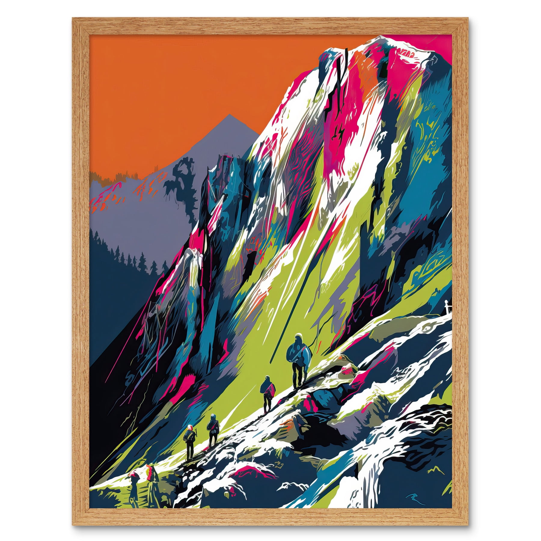 Hikers on Helvellyn Mountain Ridge Landscape Art Print Framed Poster