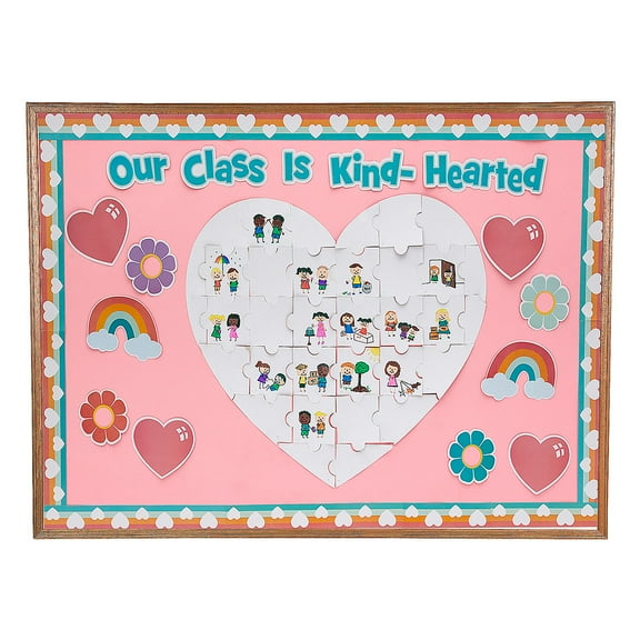 Fun Express Social Emotional Learning Kindness Week Puzzle Collaborative Classroom Bulletin Board Set – 12 Pc.