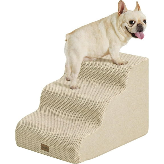 Dog Stairs Ramp for Small Dogs, 3-Step Dog Steps for Bed Couch Sofa and Chair, 35D Foam Pet Steps for Small Dogs and Cats, Non-Slip Bottom Pet Stairs, Beige