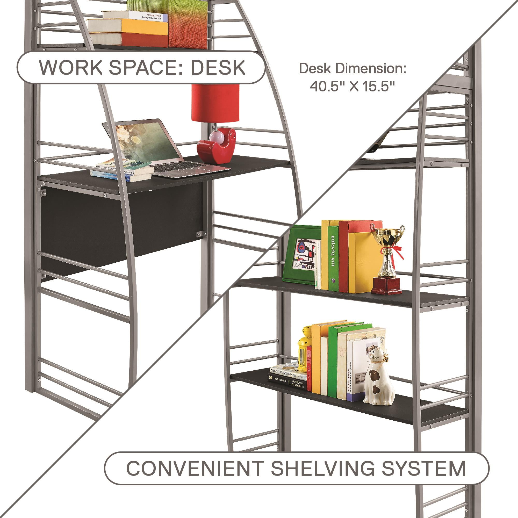 DHP Sage Studio Loft Bed Twin Size Metal Frame with Desk Shelves Storage Silver Walmart