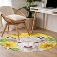 thumbnail image 5 of 4ft Washable Round Rug, Farm White Cow Sunflower Non-Slip Circle Area Rug for Living Room Bedroom, Country Farmhouse Yellow Flower Black Checkered Indoor Floor Mat for Home Decor, 5 of 9