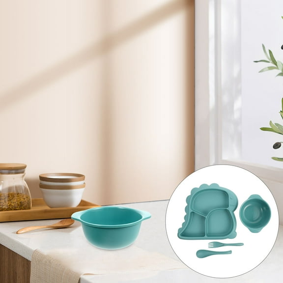 EXHUMKY Toddler Dinosaur Divided Plate Toddler Divided Plate Sky-Blue Set