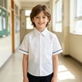 thumbnail image 2 of FYDUU White Shirts for Boys Back To School Shirt Short Sleeve Button Down Dress Shirts Classic-Fit School Uniform Shirt Kids Formal Tops 4-5 Years, 2 of 4