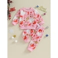 thumbnail image 2 of Liacowi 2Pcs Toddler Girls Fall Clothes Baby Christmas Outfits Long Sleeve Santa Wreath Print Sweatshirt Tops + Pants Set 0-3 Years, 2 of 8