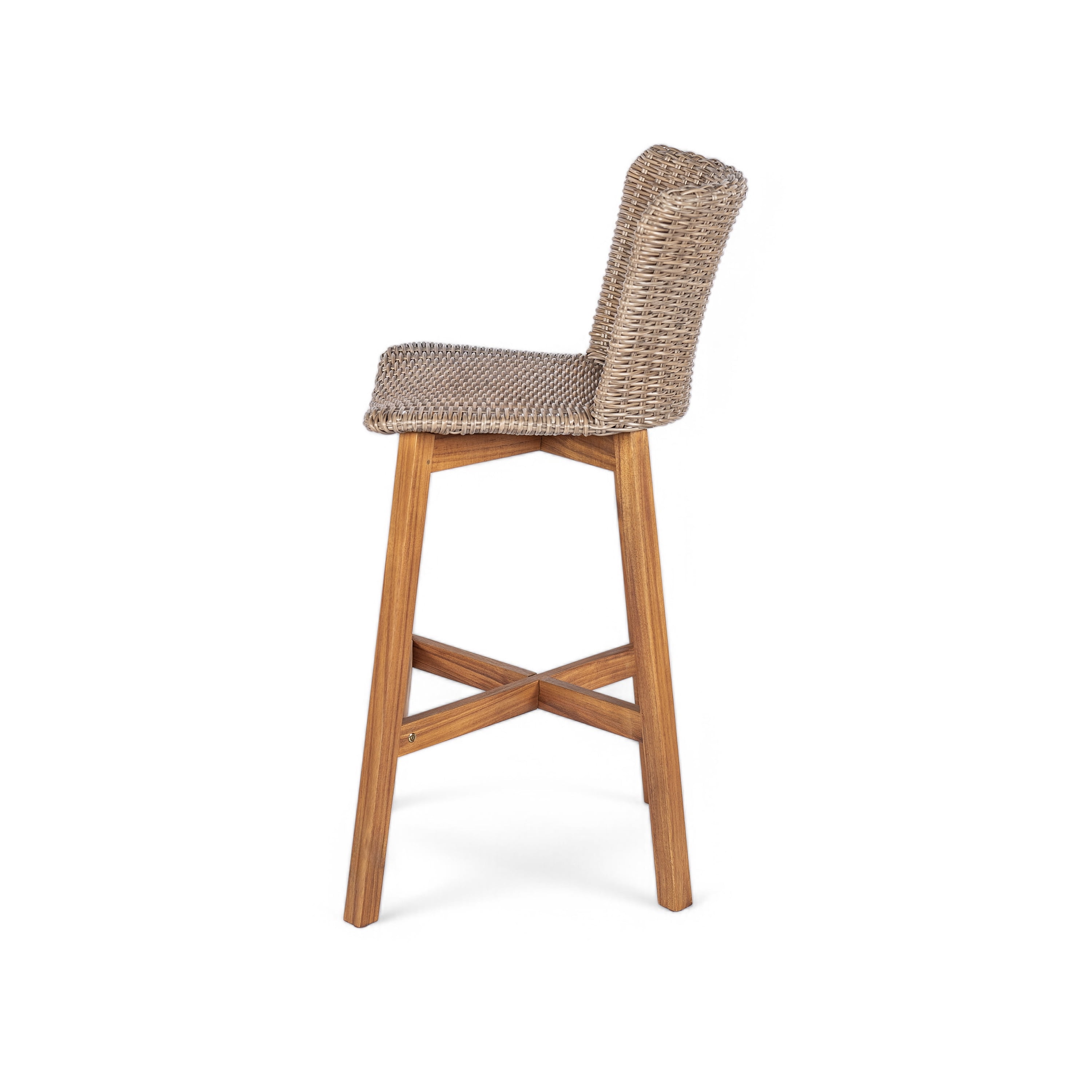Outdoor Wood Wicker Bar Stools Set of 2 for Patio Bar, Teak