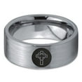 thumbnail image 2 of Tungsten Christian Catholic Cross Heart Shaped Band Ring 8mm Men Women Comfort Fit Gray Flat Cut Brushed Polished, 2 of 4