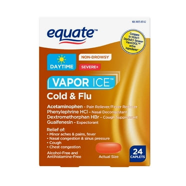 Equate Vapor Ice Non Drowsy Daytime Severe Cold and Flu Caplets, 24 Count, Compare to Vicks® Dayquil® Severe VapoCOOL™ Active Ingredients
