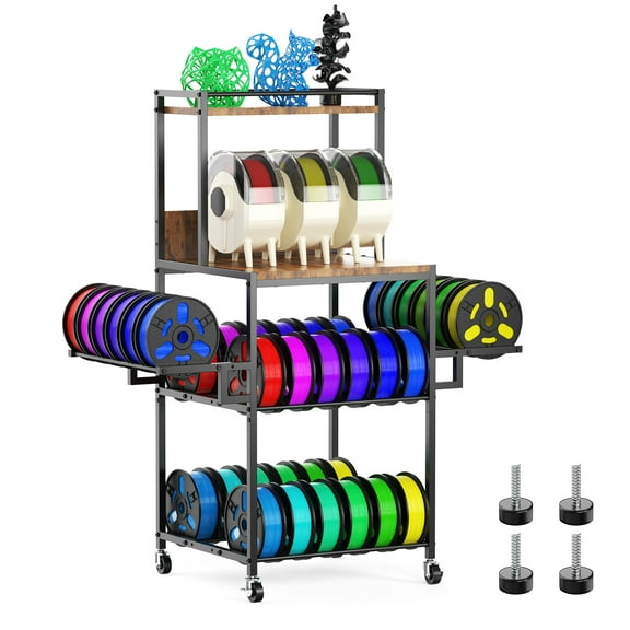 3D Printer Table with Filament Storage, Rolling Printer Stand with Wheels for Desk, ATSKIM Sturdy Metal & Wood Filament Shelf Rack Spool Holder Cart for Workshop Studio Office (3 Tier)