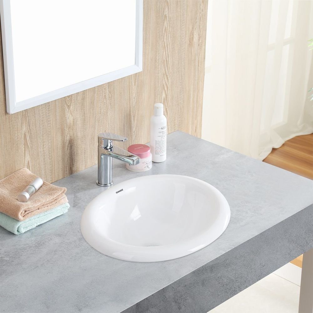Topcobe 1004W Modern Top Mount Vanity Sink, Porcelain Drop In Basin for