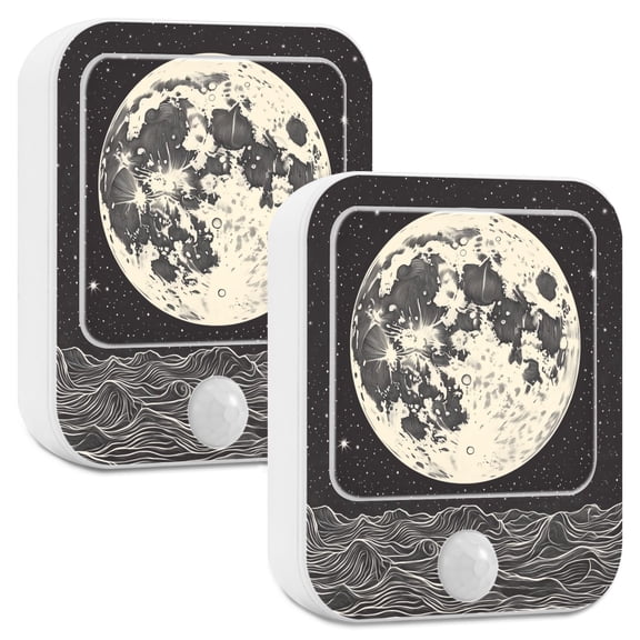 Yayeee 2-Pack Plug in LED Night Lights with Light Sensors Motion Detectors, Beige Moon