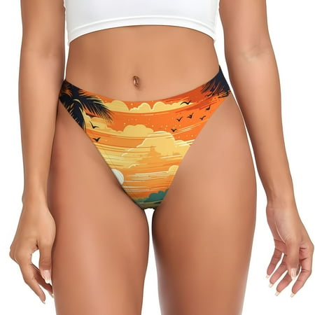 Rateoe Tropical Sunset Paradise Pattern Seamless Women Underwear Thongs No Show Ladies Thong No Line Breathable Comfortable Panties Undies for Women-XX-Large