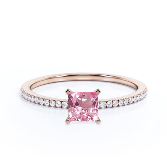 JeenMata Limited Time Sale 1.5 Carat Princess cut created morganite and Moissanite Engagement Ring in 18k Gold Over Sterling Silver