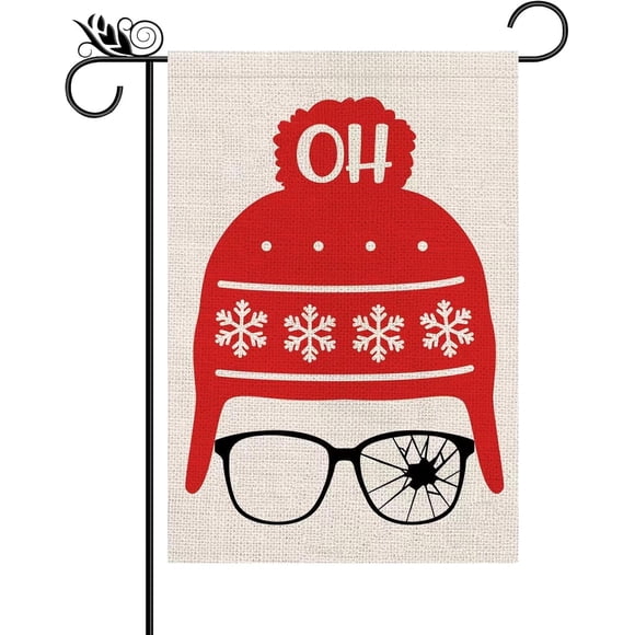 Chapeau de Drapeau de Jardin d'Hiver de Noël Drapeau de Jardin Décorations de Vacances de Noël Toile de Jute Verticale Double Face Décoration Extérieure de Pelouse 12,5 x 18 Pouces
