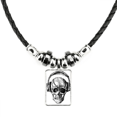 thumbnail image 1 of skull auriculares musica loco patrón collar a mano colgante de cuerda de cuero Unbranded M, 1 of 3