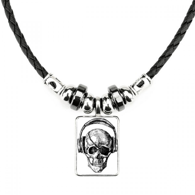 skull auriculares musica loco patrón collar a mano colgante de cuerda de cuero Unbranded M