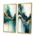 thumbnail image 3 of Designart "Teal and Gold Abstract Expressionism II" Abstract Liquid Ink Framed Wall Art Set Of 2 - Turquoise Abstract Framed Canvas Set For Living Room Decor, 3 of 7